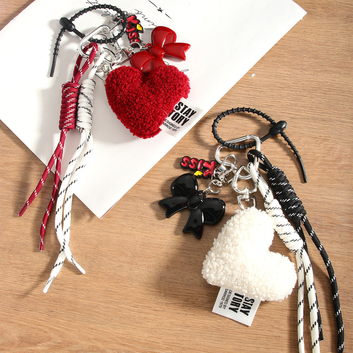 Wholesale Heart-shaped bowknot bag keychain made with woven cord