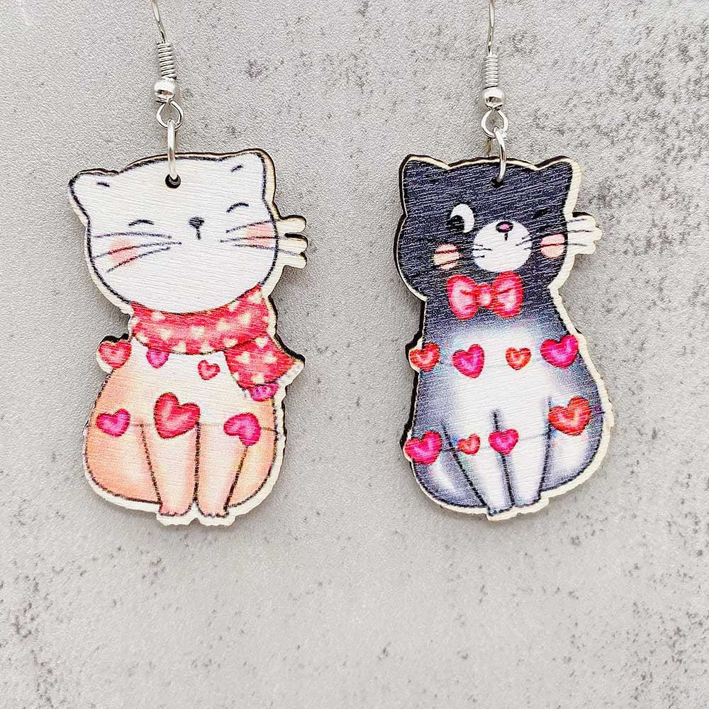 Wholesale  Valentine's Day earrings cute cat leopard cactus wooden earrings