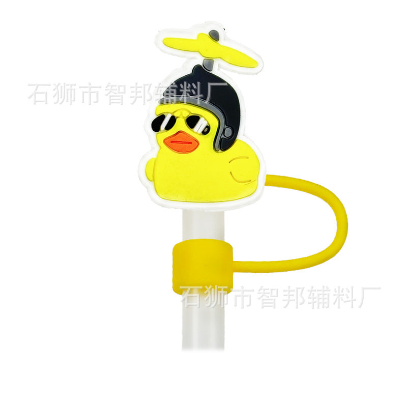 Wholesale  10pcs 10mm Little Yellow Duck Cartoon Cute Duck PVC Soft Straw Tube Cap