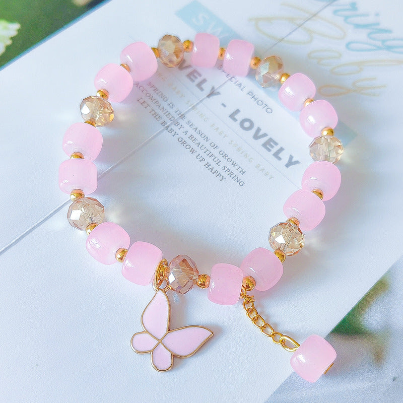 Wholesale Glass Crystal Butterfly Bracelet,  Handmade Barrel Beads Fashion Accessory for Women