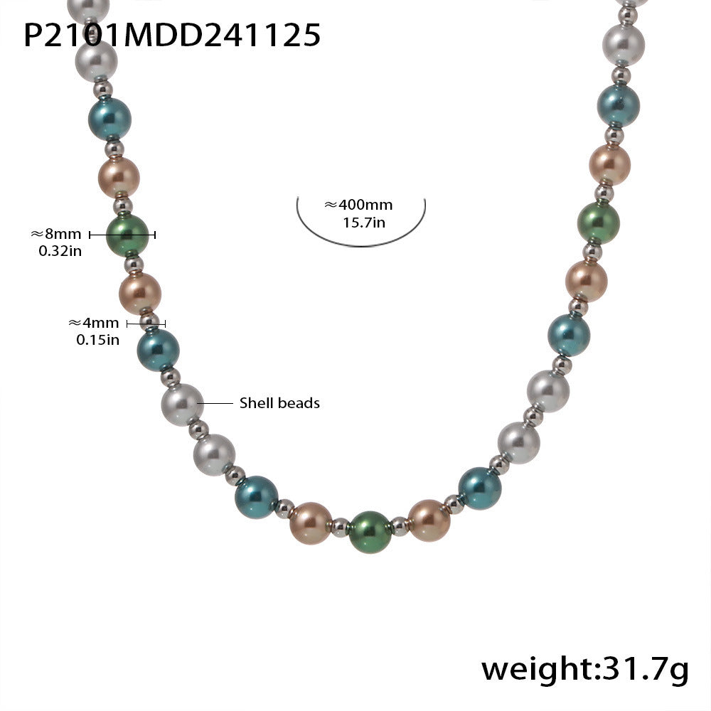 Wholesale Stainless Steel  8mm  Pearl Necklace Clavicle Chain