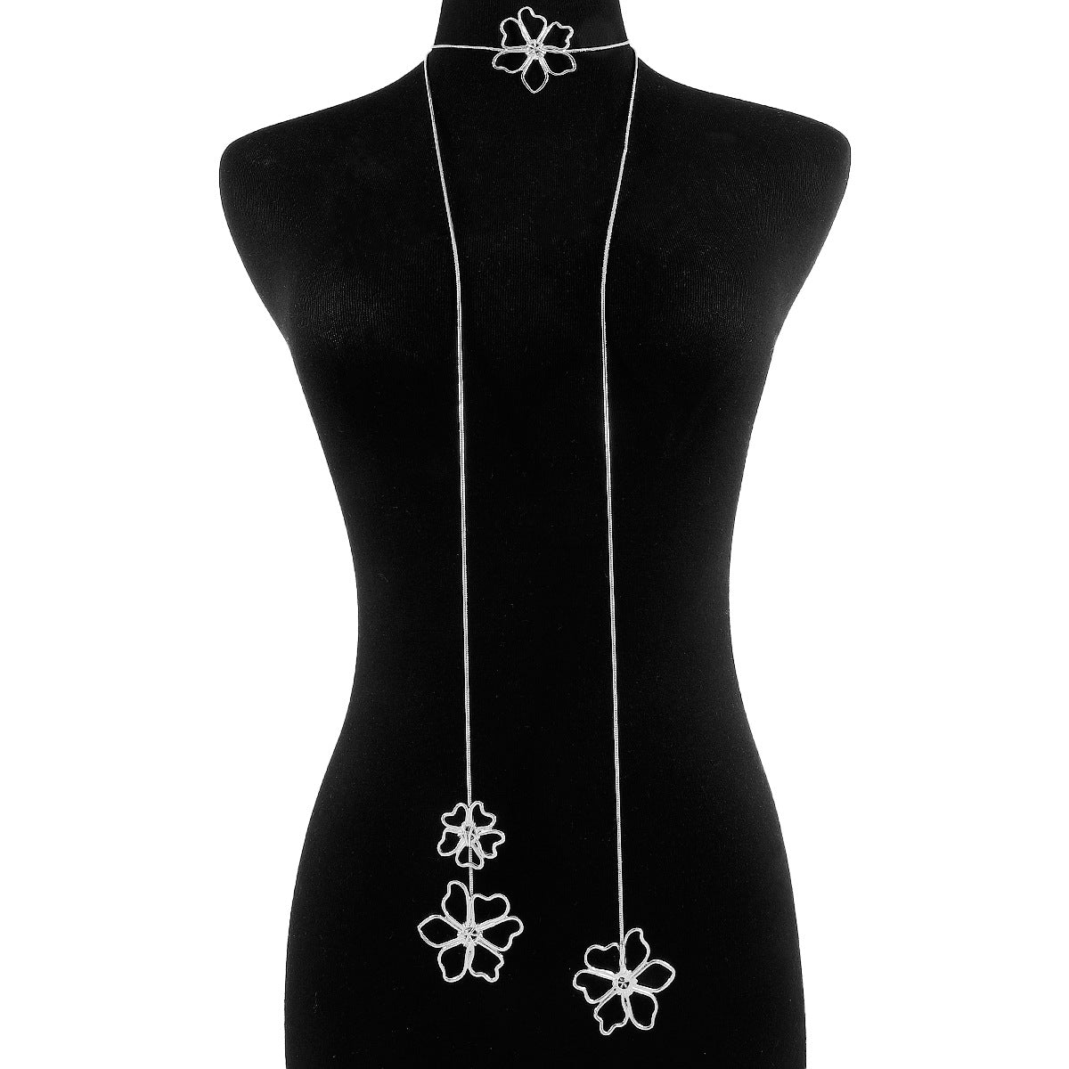 Wholesale Metal Texture Accessories  Flower Long Necklace