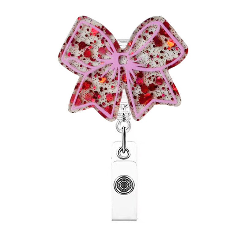 Wholesale acrylic pink bow retractable name tag clip  Badge Reels