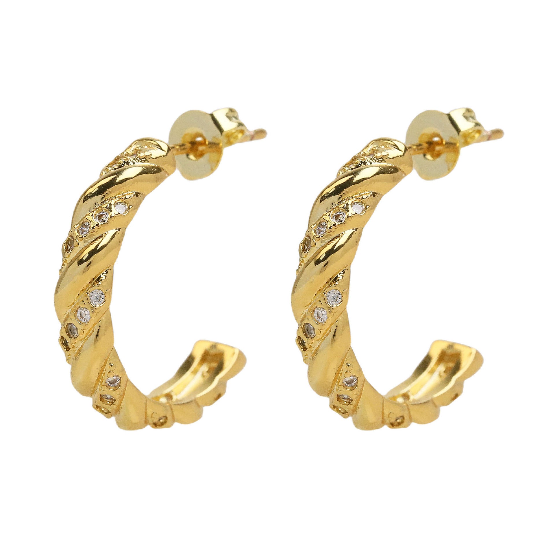 Wholesale  18k 10mm20mm30mm Brass Zircon Twist Thread  Earrings