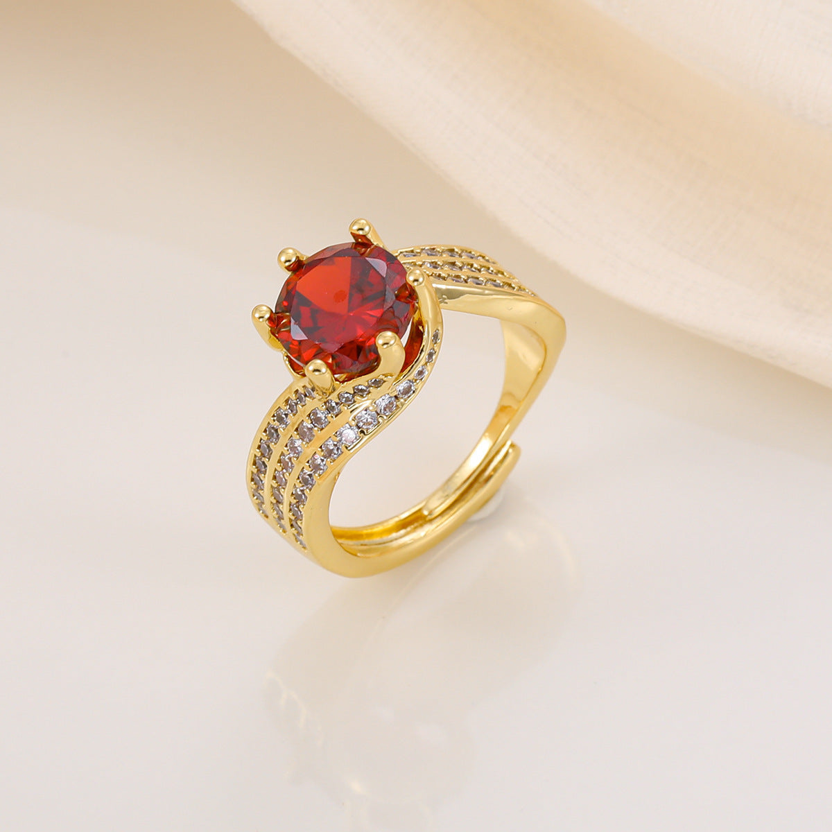 Wholesale Adjustable copper ring with zircon setting stylish and unique design
