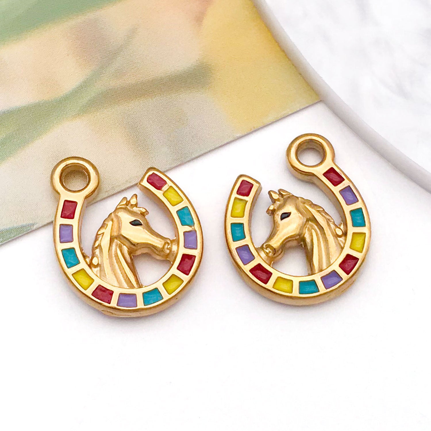 Wholesale Stainless steel enamel butterfly knot candy Western cowboy horse head  Charms