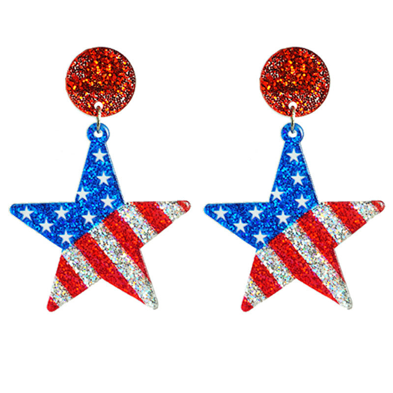 Wholesale 2 Pairs/pack American Independence Day Heart Star Glitter Acrylic Earrings ACC-ES-HY037