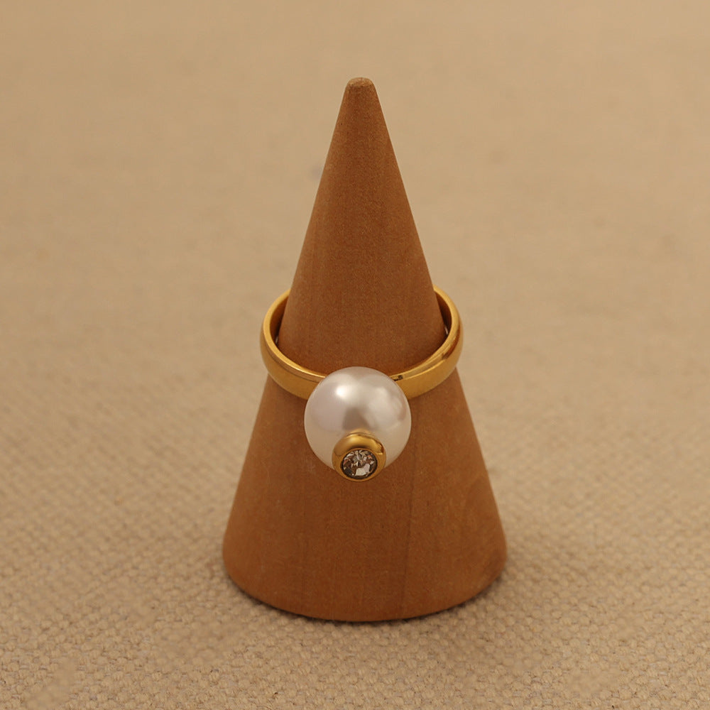 Wholesale Stainless Steel Light Luxury Pearl Ring