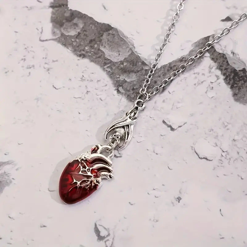 Wholesale Bohemian Bat Heart Pendant Necklace Alloy Red Fashion Accessory for Gift and Everyday Wear