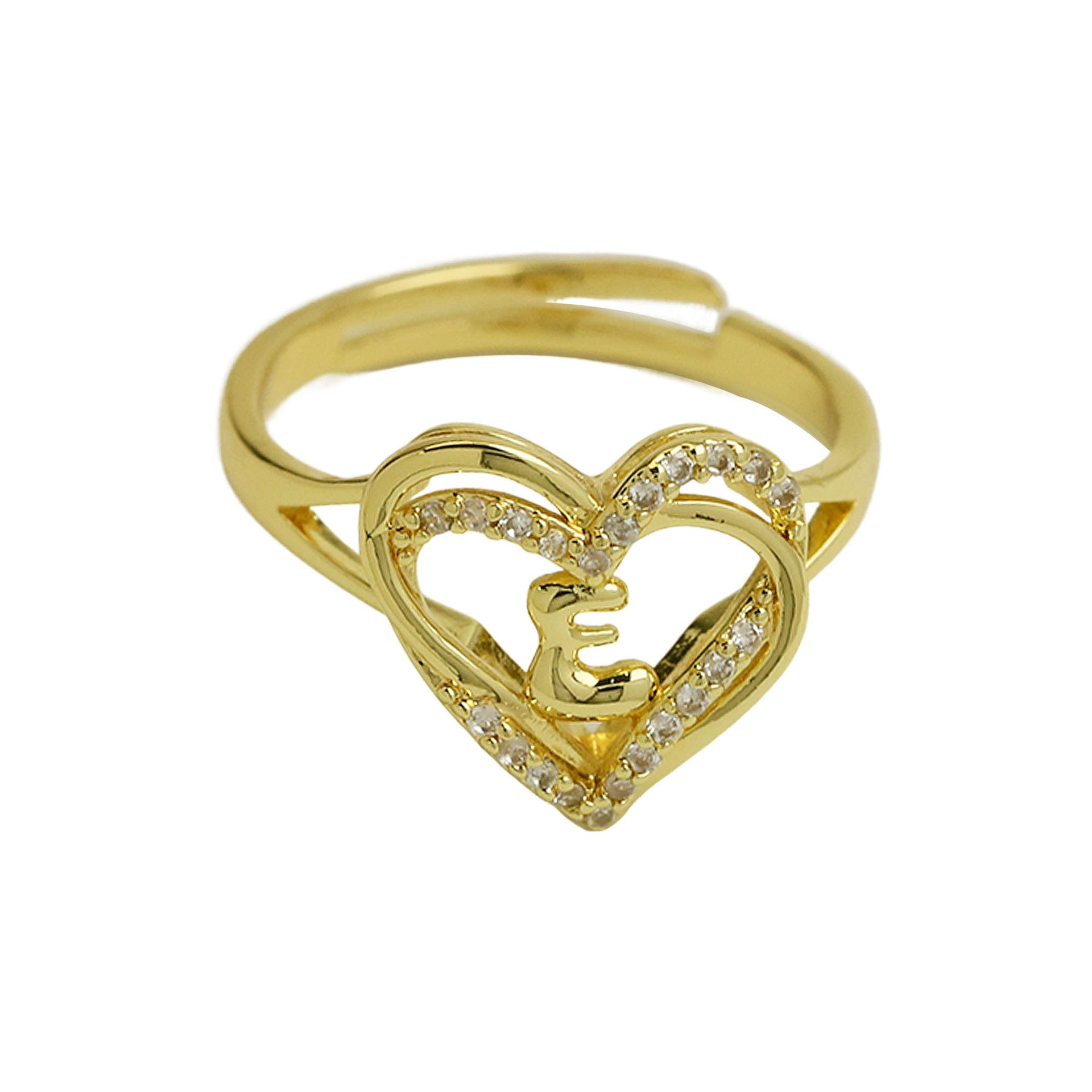 Wholesale  gold love heart-shaped 26 English letters open heart fashion  ring