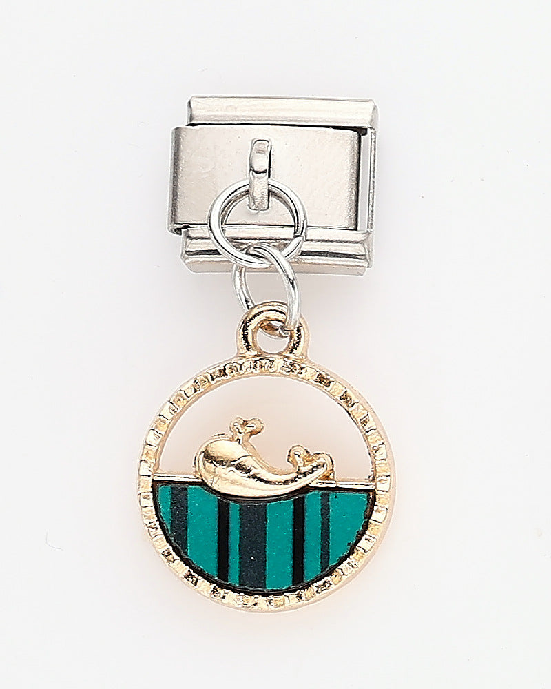 Wholesale 10pcs Italian Charm Bracelet 9mm DIY Splicing Malachite Heart Stainless Steel Composable Bracelet