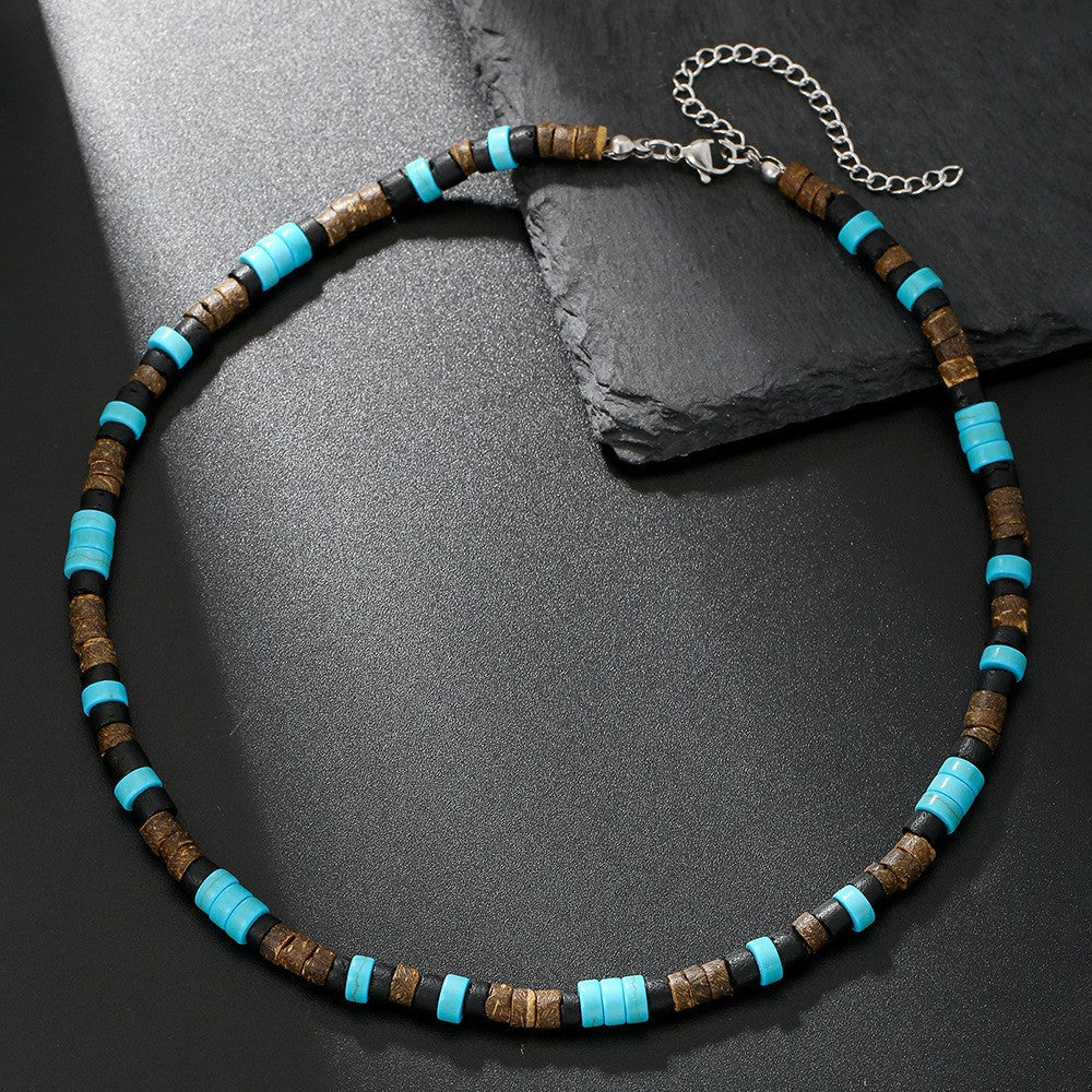 Wholesale Men' s Bohemian Wood Necklace with Zinc Alloy Pendant Retro Summer Gift