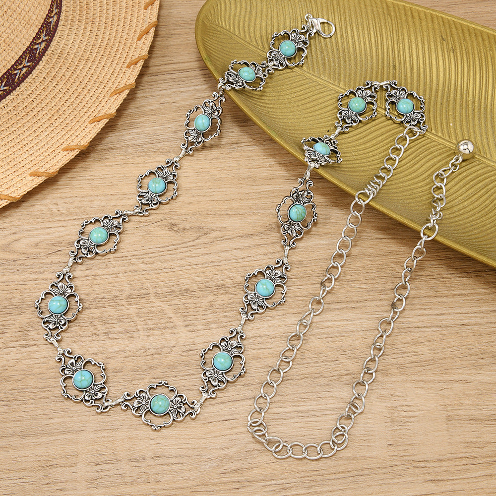 Wholesale Metal vintage Bohemian style turquoise waist chain
