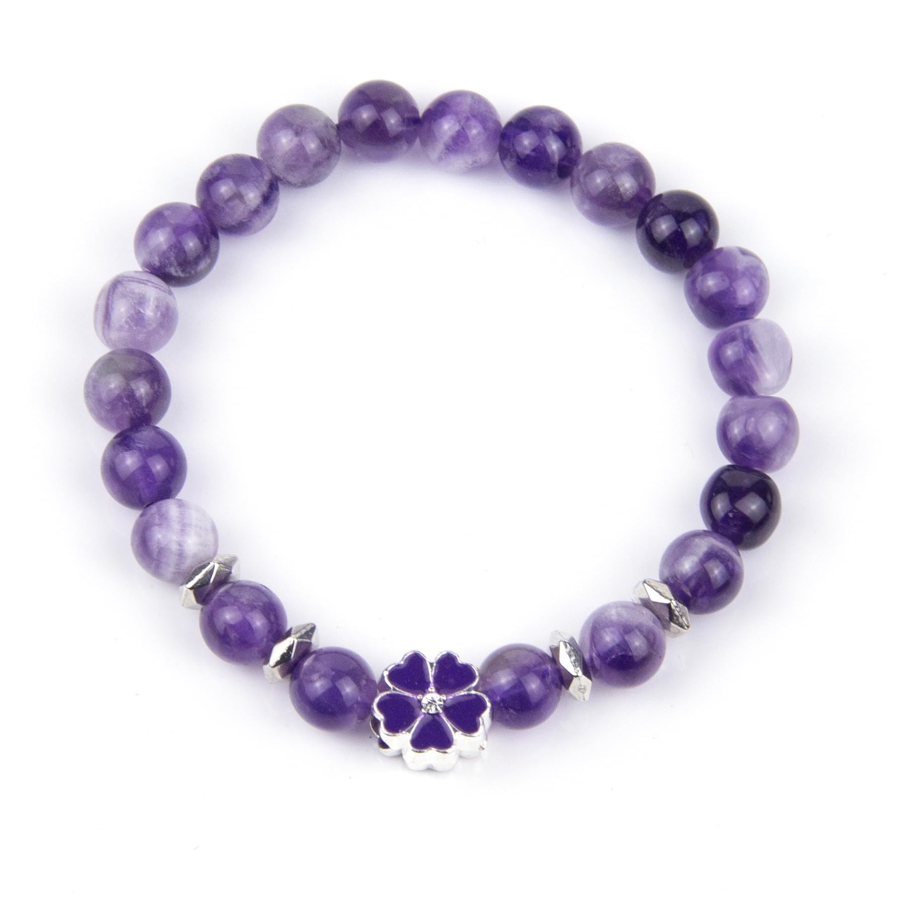 Wholesale Natural Crystal Bracelet 8mm Amethyst Flower Elastic Rope Bracelet