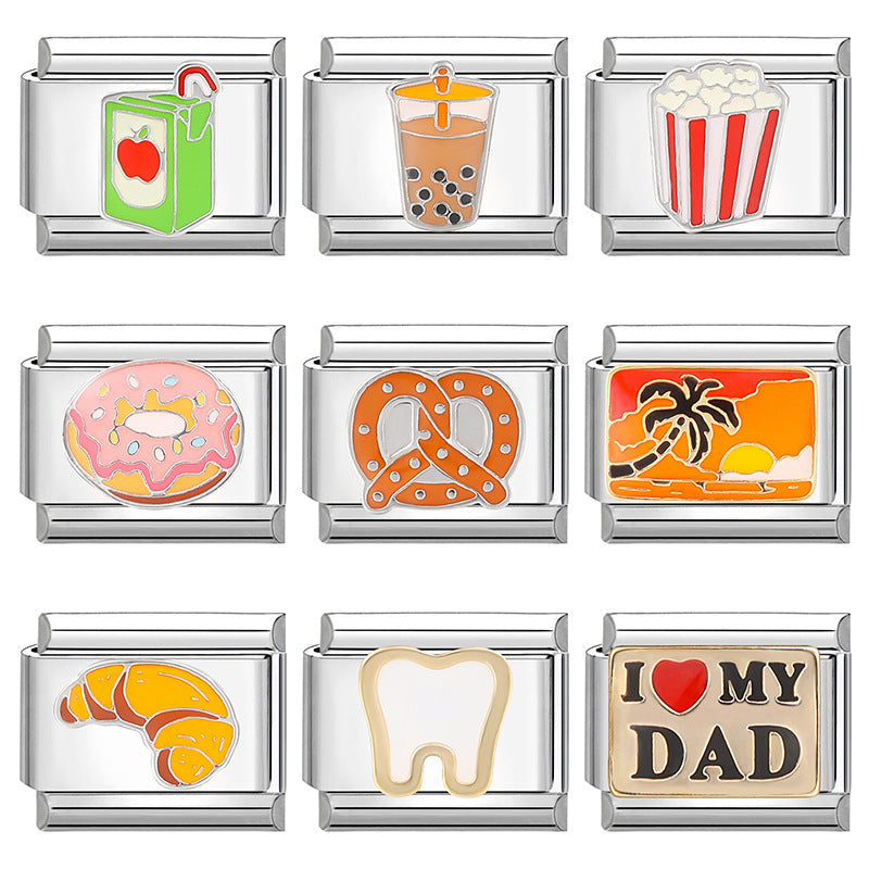 Wholesale  Italian Charm Bracelet 9mm DIY Splicing Removable Cartoon Food Stainless Steel Composable Bracelet