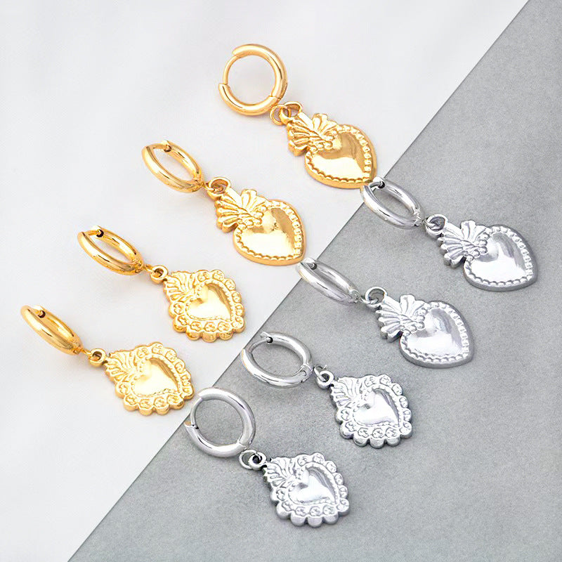 Wholesale Stainless steel heart and flower earrings