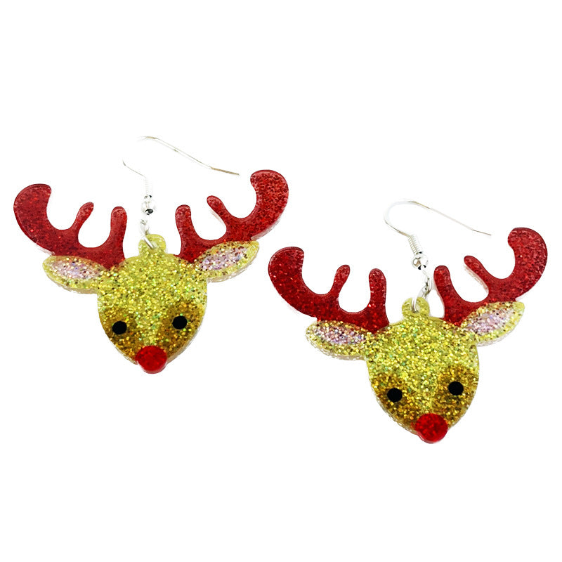Wholesale 2 pairs/ pack Christmas Glitter Girls Party Christmas Tree Gingerbread Man Lights Snowflake Earrings