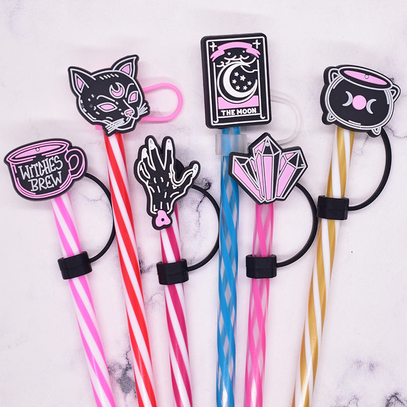 Wholesale Random 100pcs Halloween 10MM PVC Straw Tube Cap ACC-SCR-YiQu001