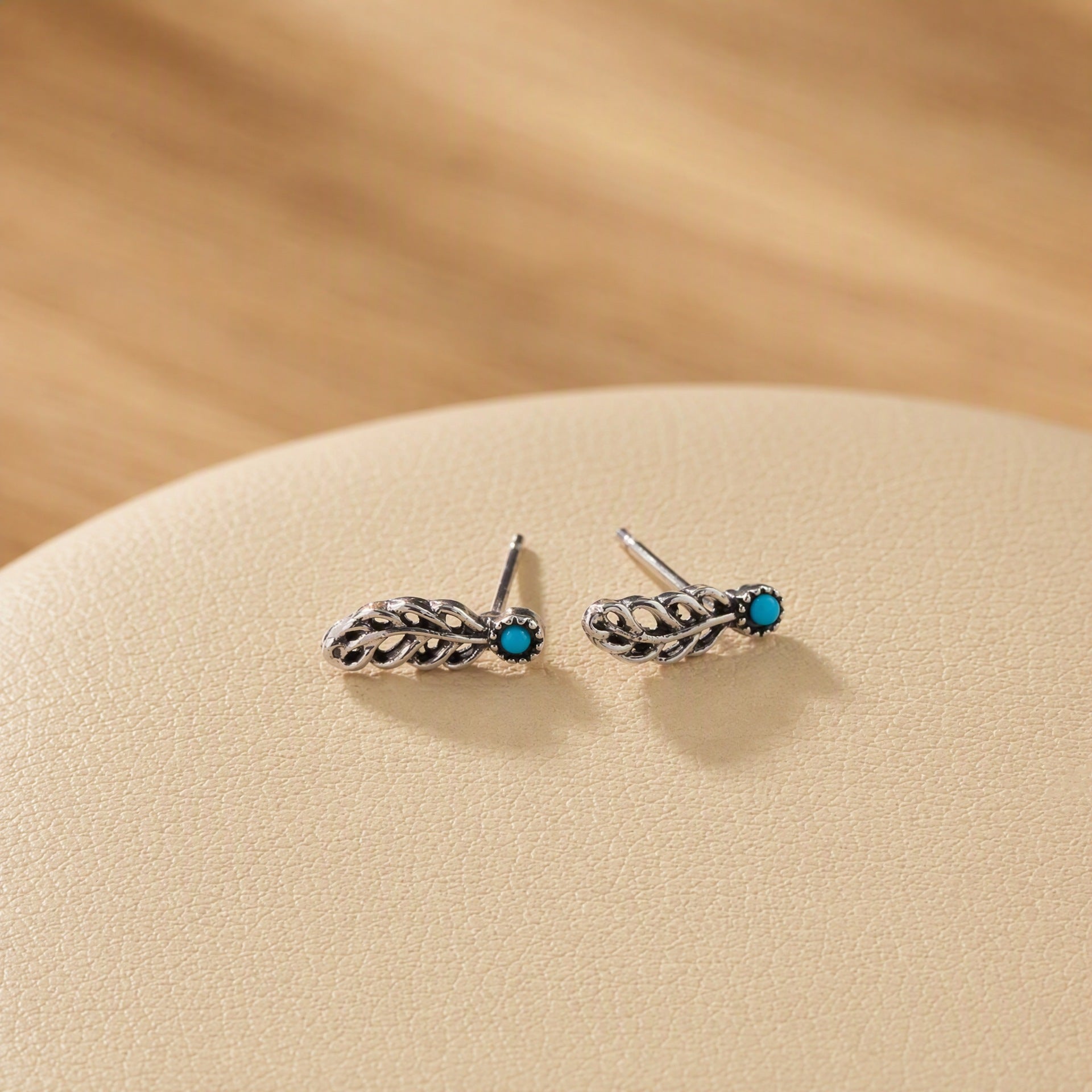 Wholesale Retro Bohemian Feather Turquoise Stud Earrings For Women Ethnic Style Boutique Resale Jewelry