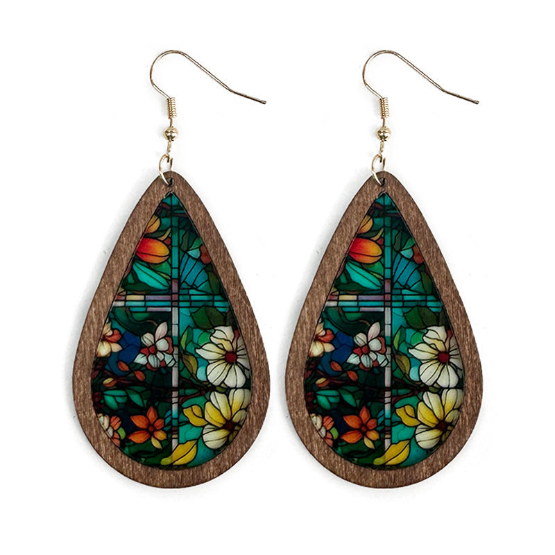 Wholesale Fashion Acrylic Drop Earrings with Church Pattern Print - Jewelry Accessory for Resale