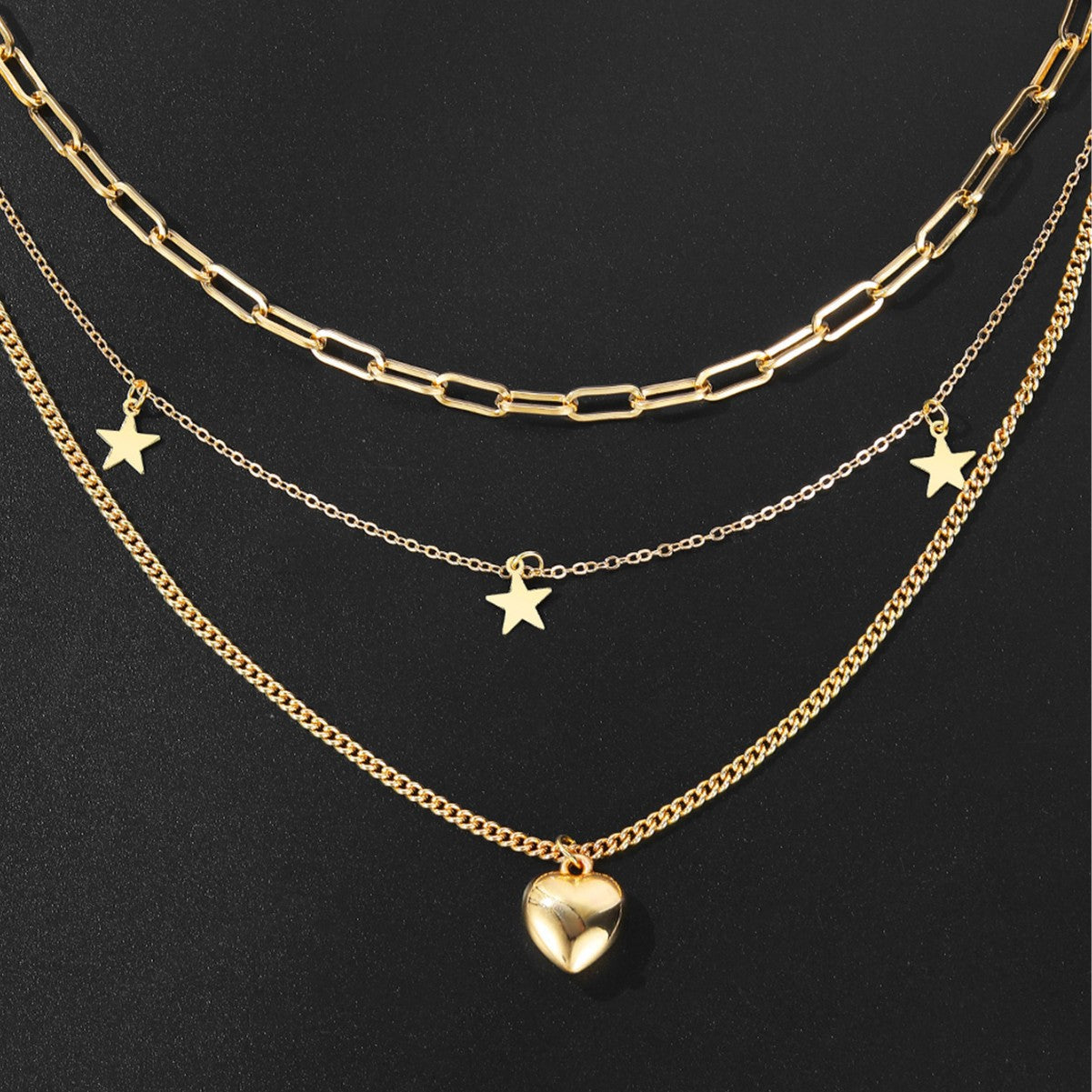 Wholesale Multi-layer Chain Necklace  Trendy Clavicle Chain Love Five-pointed Star  Necklace
