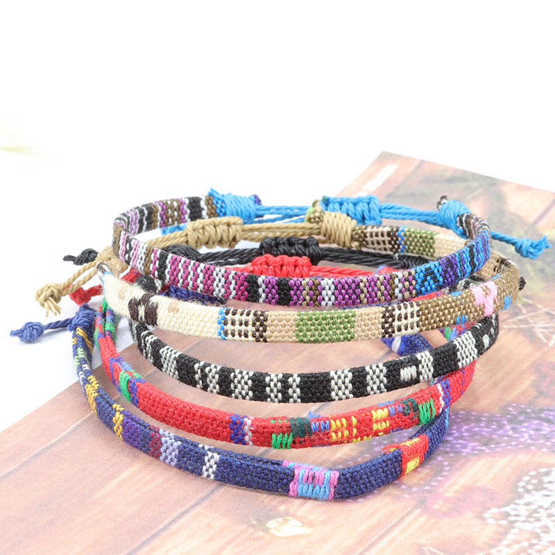 Wholesale Fabric Rainbow Cotton and Linen Woven Bracelets and Ankles ACC-BT-YiYe001