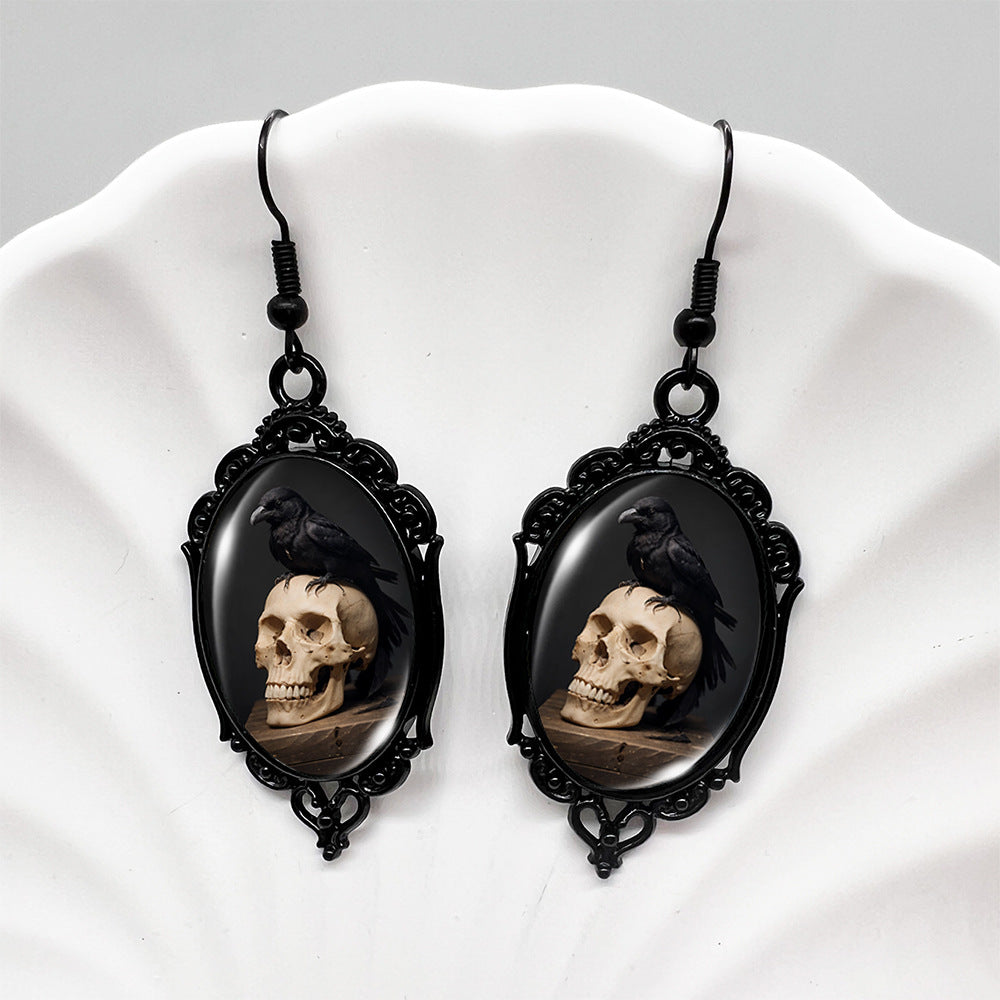 Wholesale Halloween Crow Stepping on Skull Earrings ACC-ES-XiangLian011