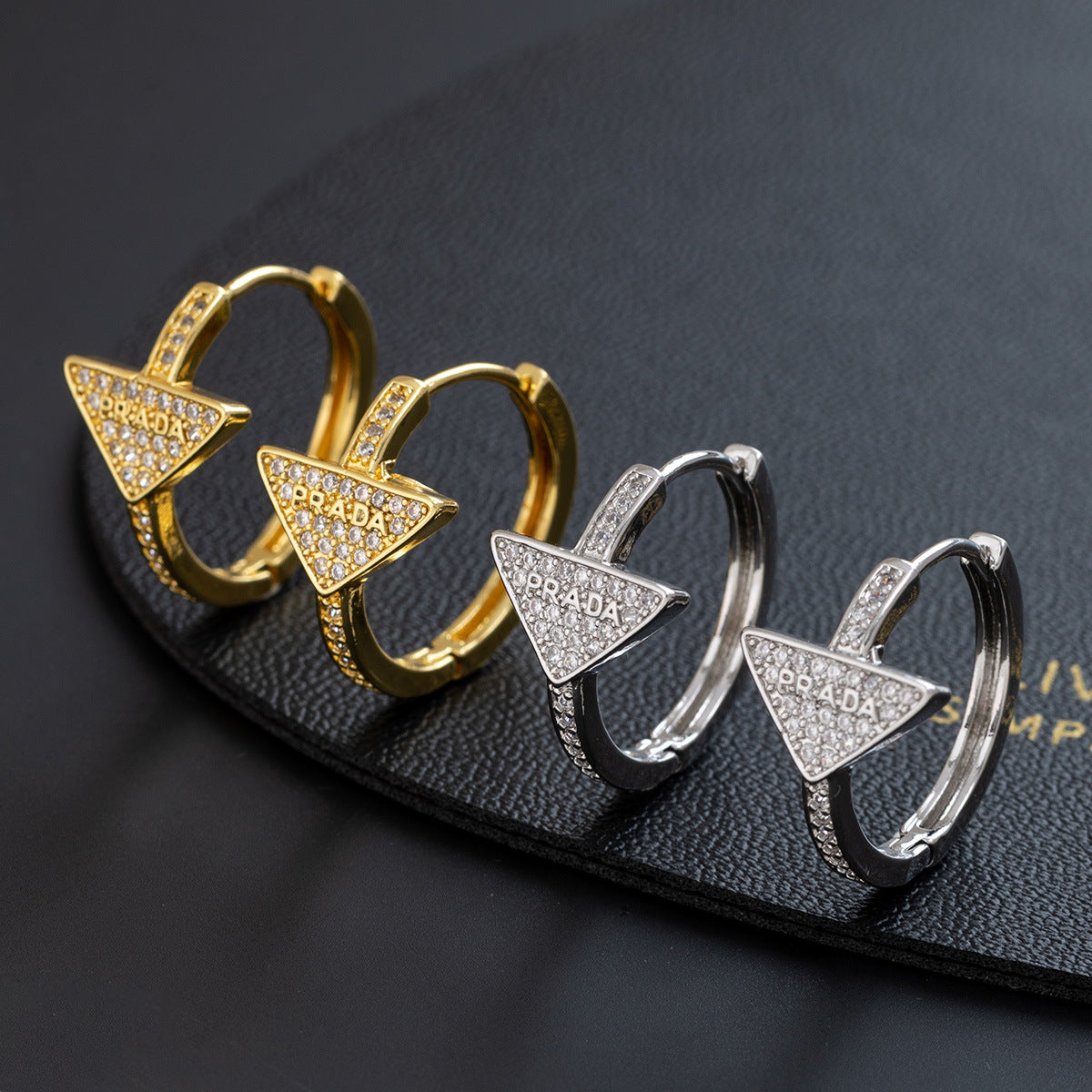 Wholesale French Style Geometric Zircon Triangle Earrings Gold Plated Copper Fashion Jewelry Accessory Gift Boutique Resale