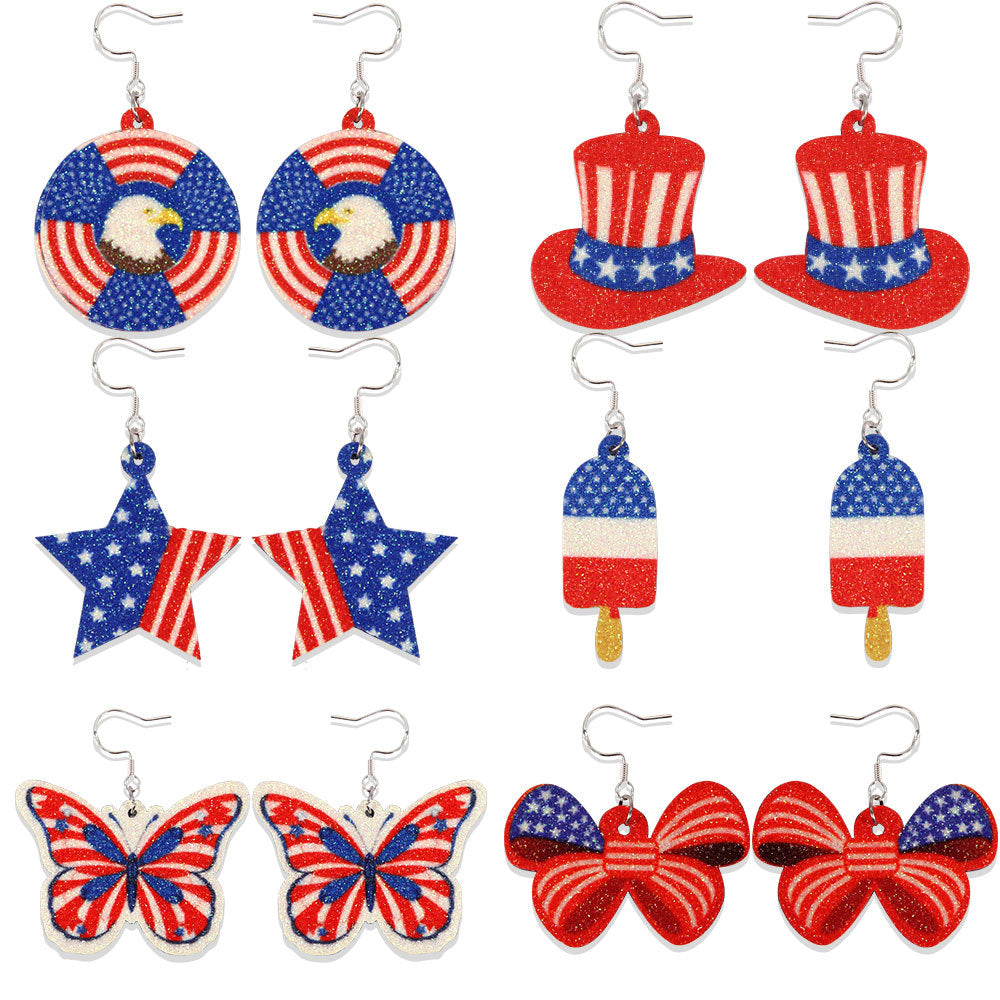 Wholesale Independence Day Earrings  Flag Pentagram Pendant Earrings