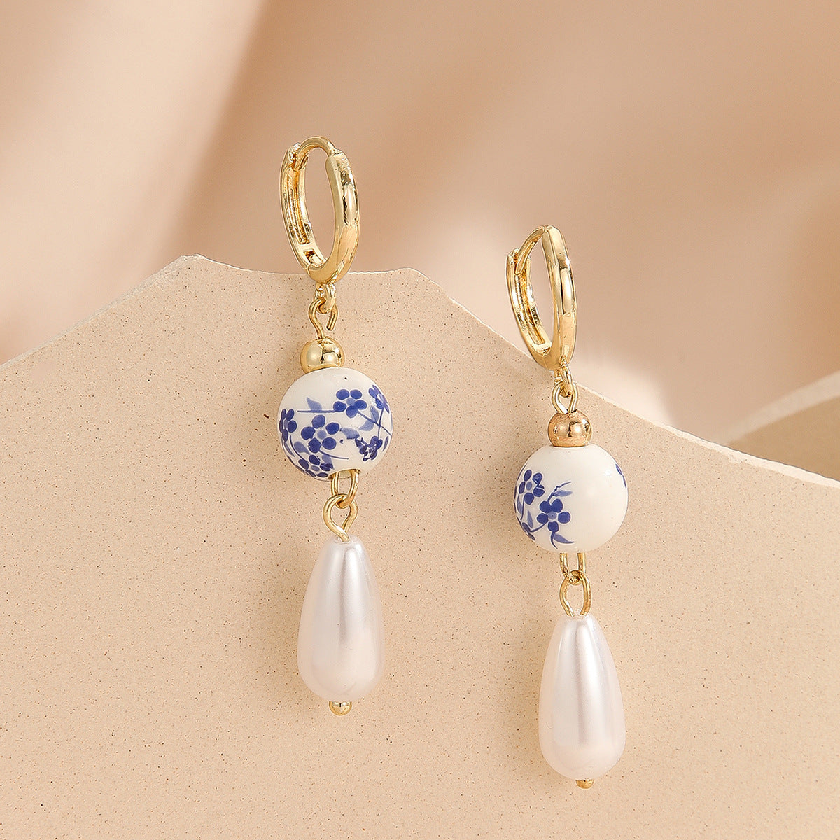 Wholesale Cup and Plate Shaped Ceramic Blue and White Porcelain Earrings