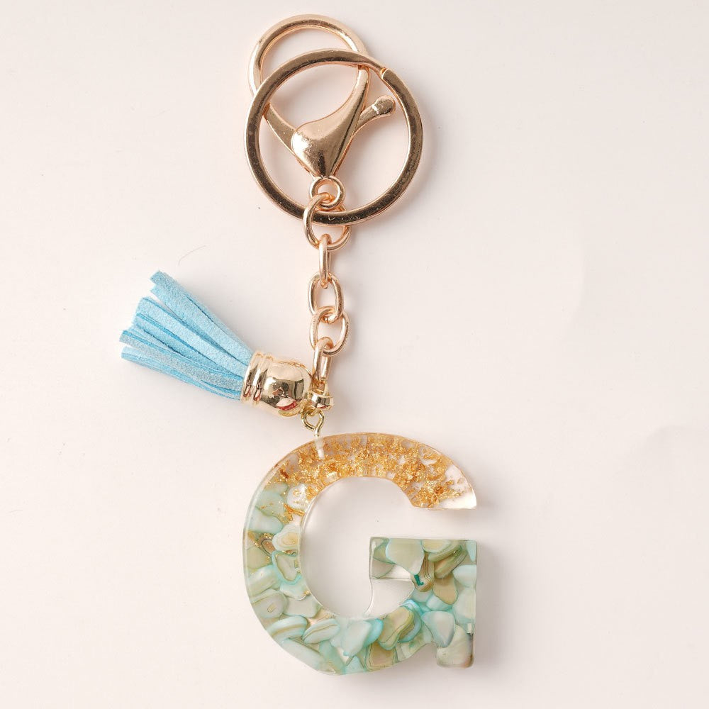 Wholesale Blue Gold Tassel 26 English Letters Gold Keychains