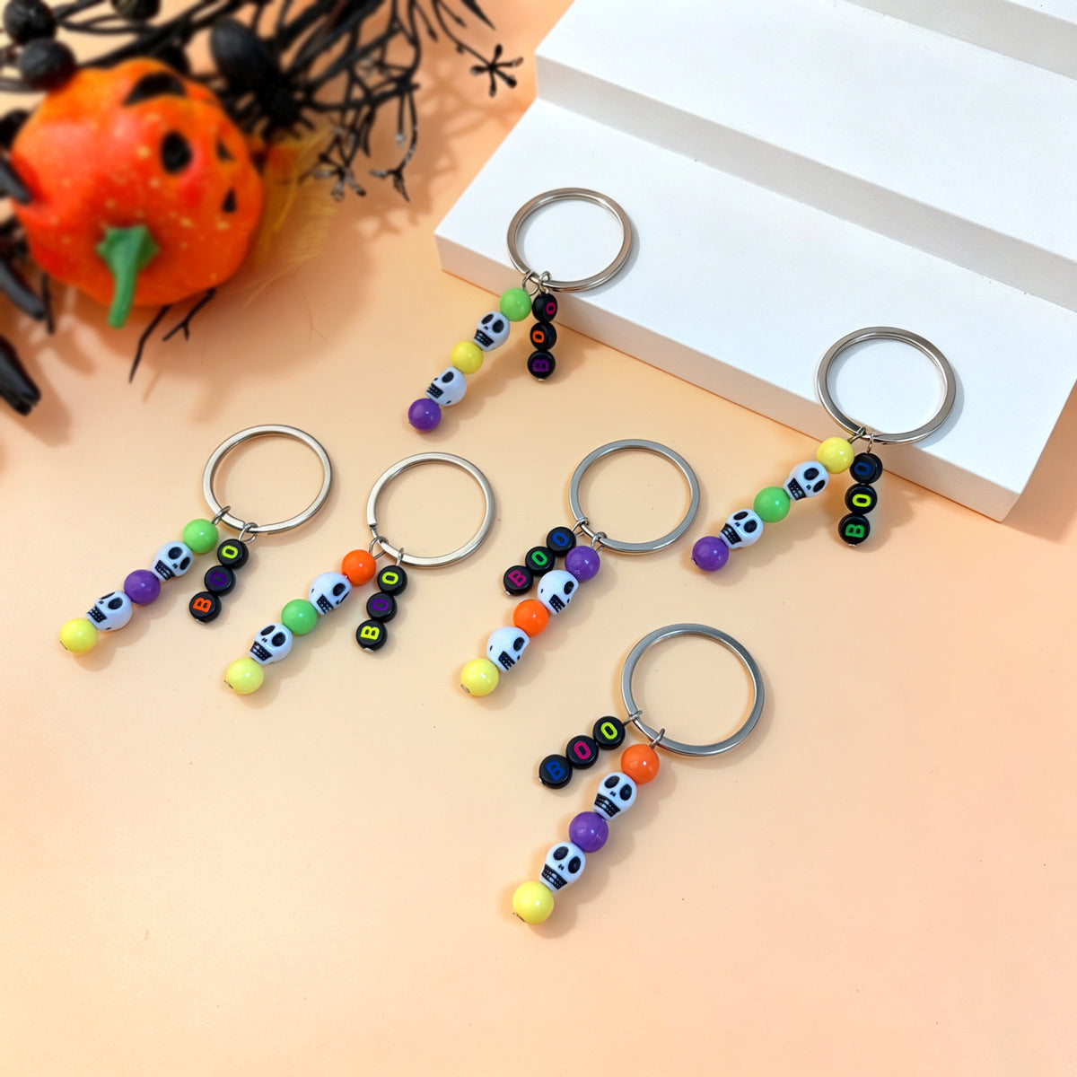 Wholesale  Skeleton BOO Letter Bead Keychain Alloy Pendant Bag Charm for Party Favor