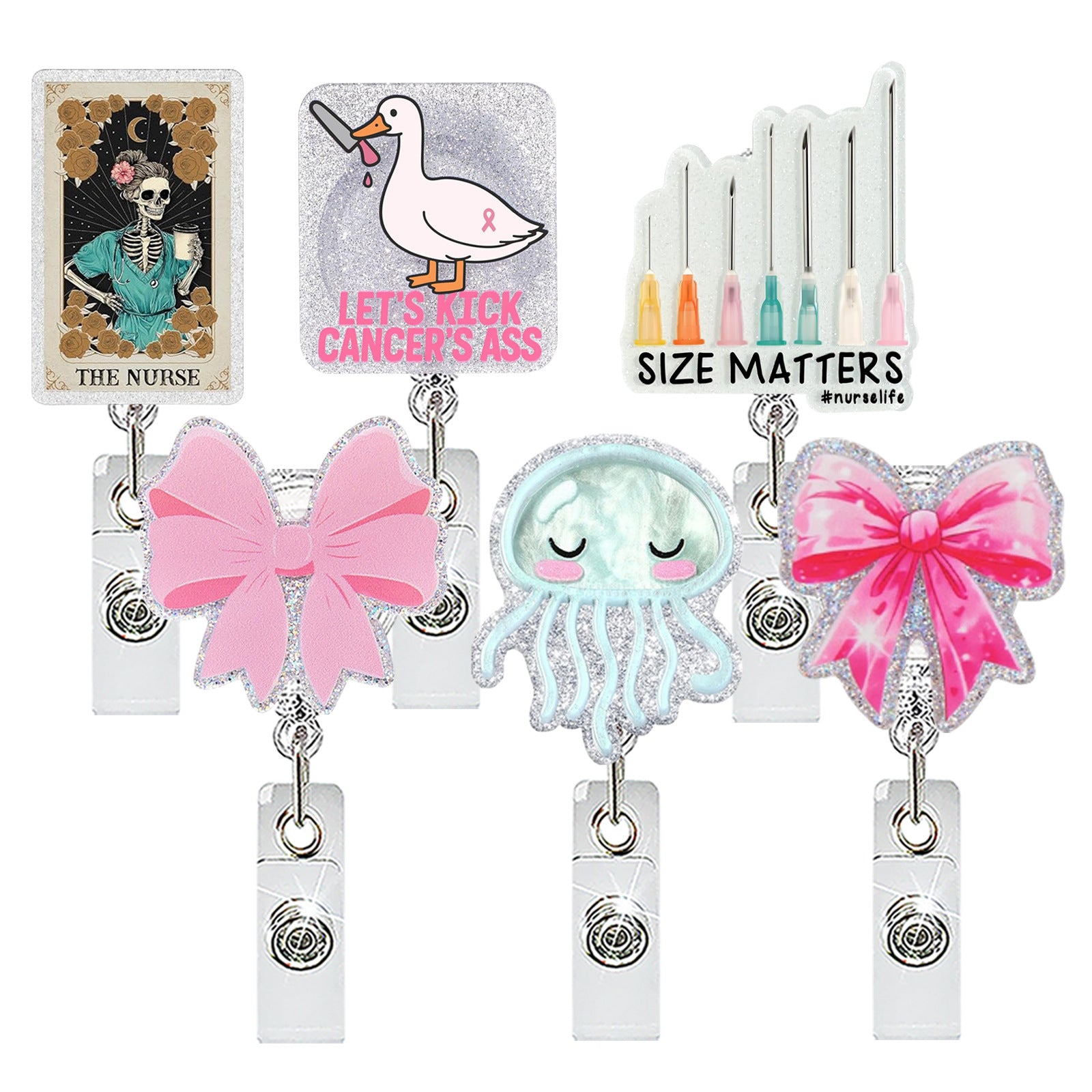 Wholesale Acrylic Retractable Badge Reel with Bow Jellyfish Pin Fashion Accessory for Resale
