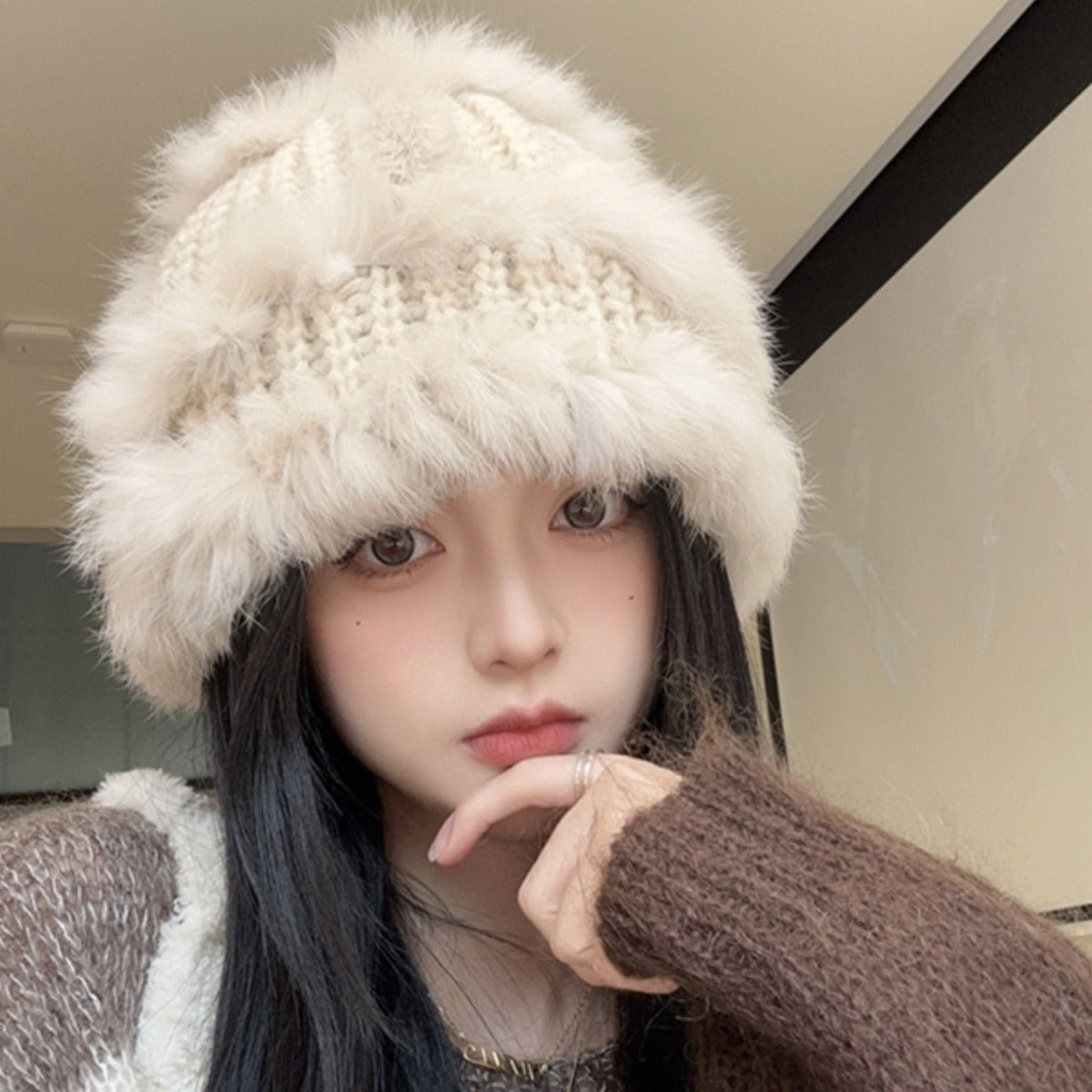 Wholesale winter hat rabbit fur plush bucket hat