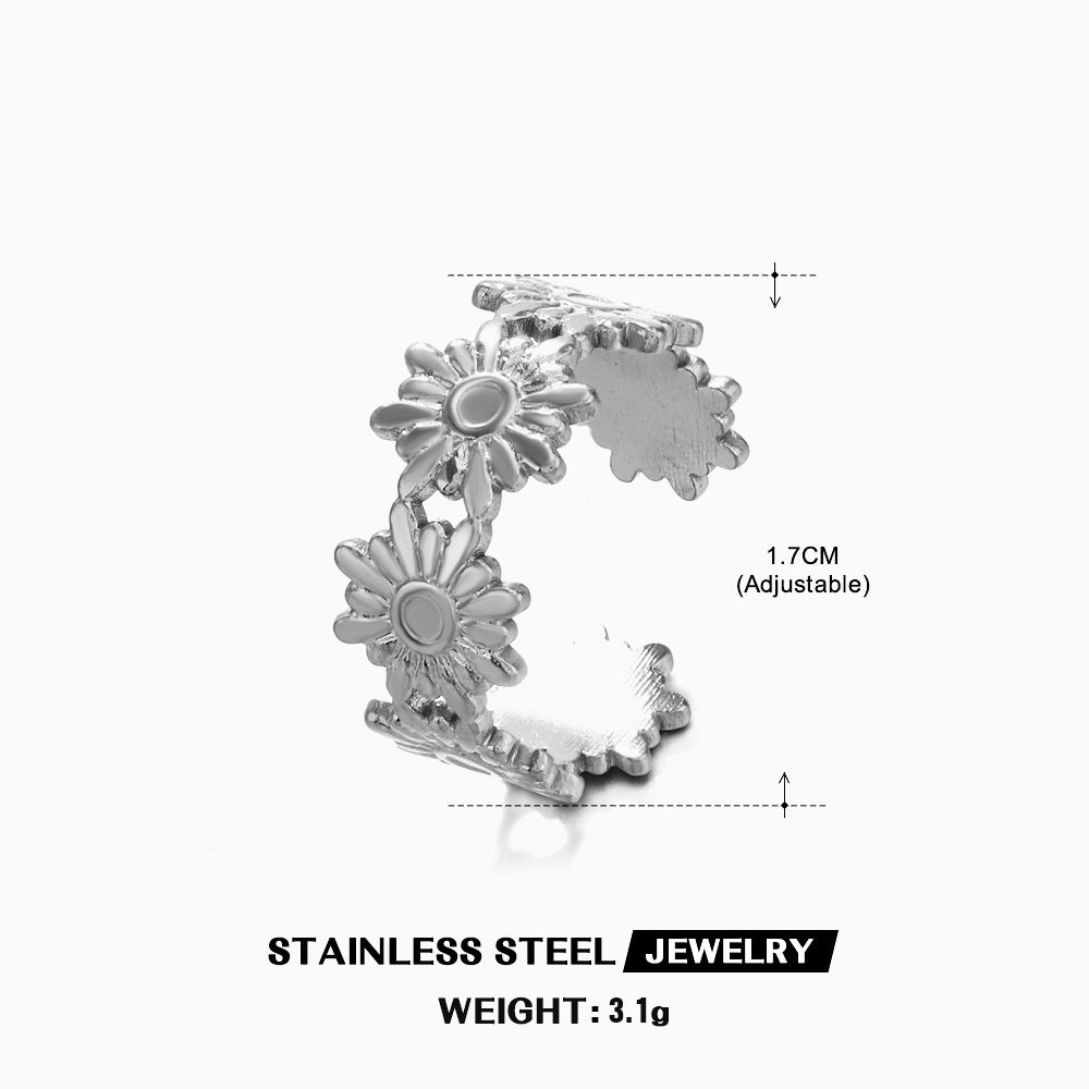 Wholesale French Retro Flower Stainless Steel Adjustable Ring Women' s Jewelry Accessory