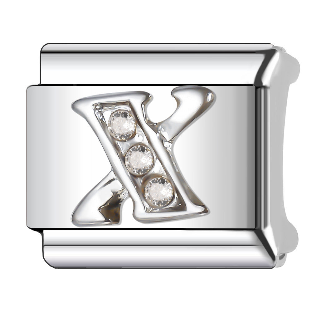 Wholesale Italian Charm Bracelet 9mm DIY Diamond English Letter   Creative Stainless Steel Composable Bracelet