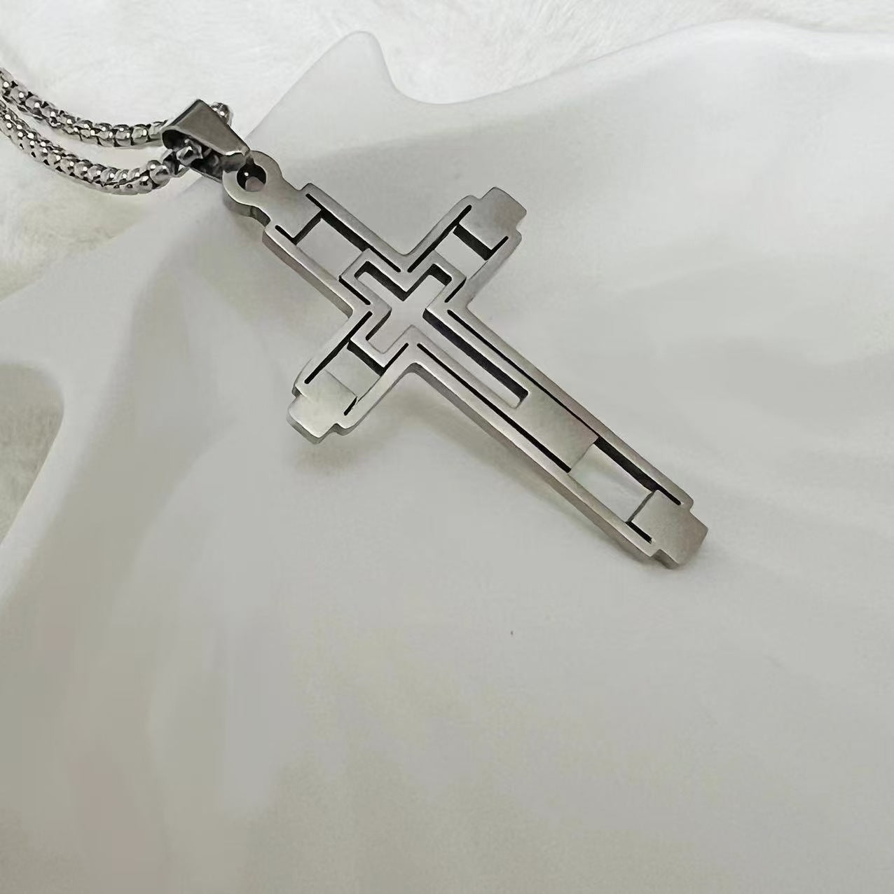 Wholesale Titanium Steel Hollow Cross Necklace