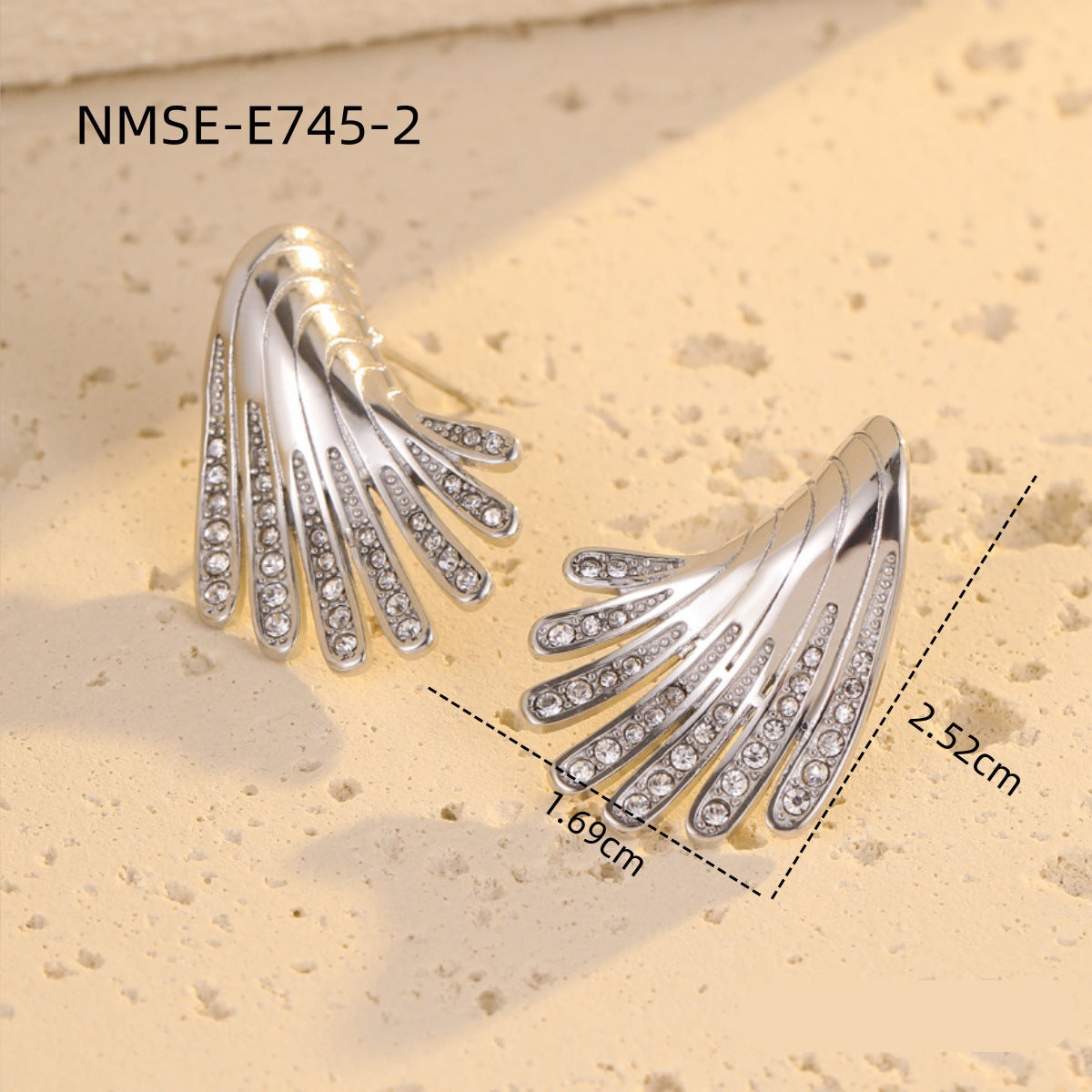 Wholesale exaggerated stainless steel irregular wings micro-inlaid zircon earrings