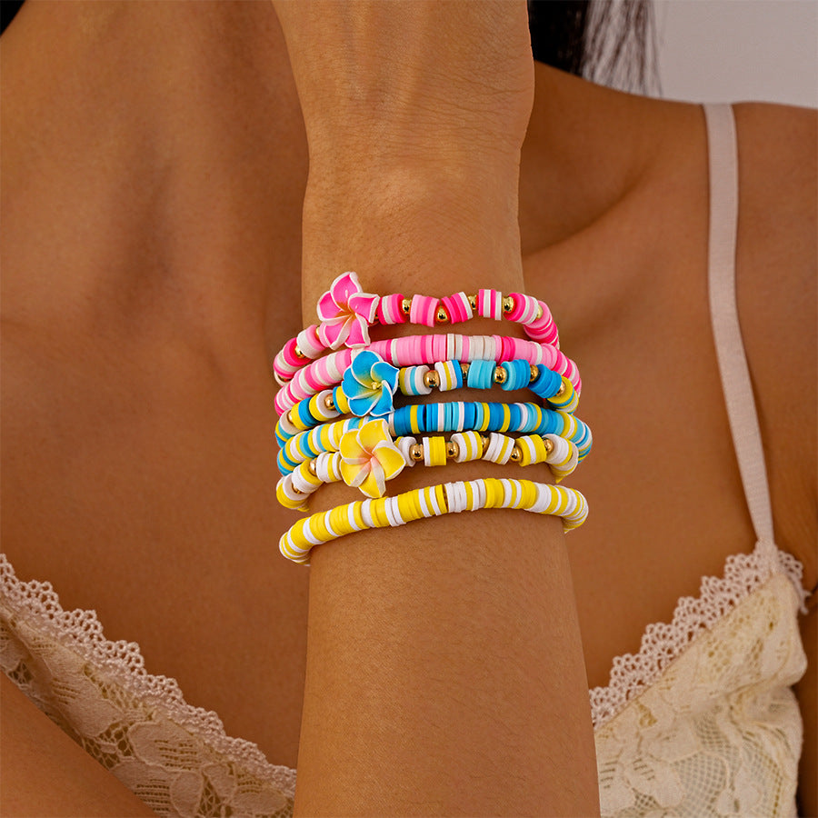 Wholesale Cute Polymer Clay Handmade Flower Beaded Elastic Bracelet