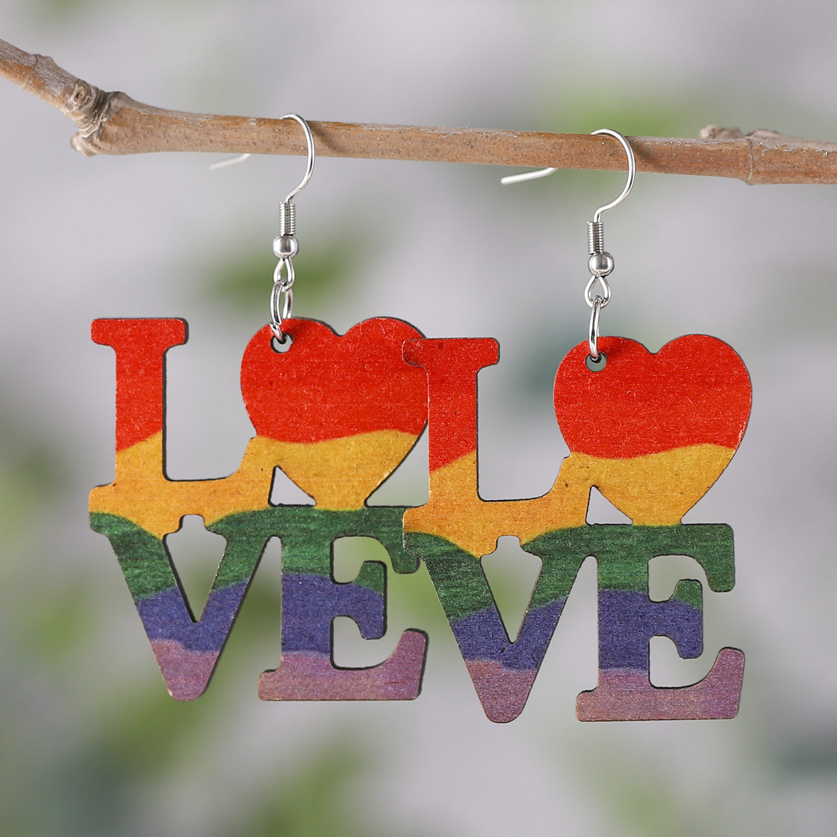 Wholesale Summer Rainbow Heart Star Earrings Wood Earrings ACC-ES-ChuLian024