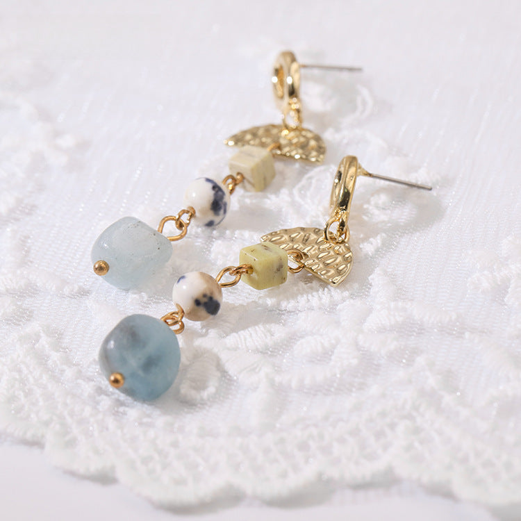 Wholesale handmade  geometric stone pendant ethnic style earrings