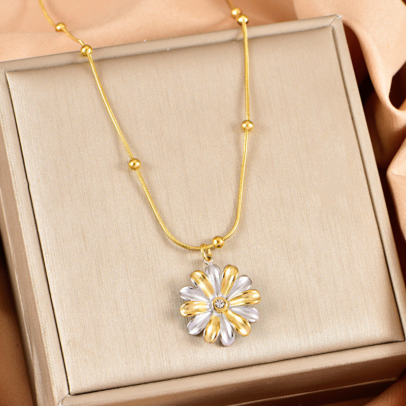 Wholesale Stainless steel  Bean Snake Bone Necklace Double Color Electroplated Geometric  Clavicle Chain