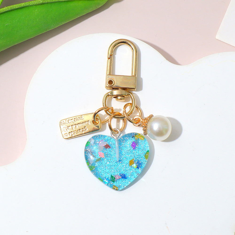 Wholesale Acrylic Pearl Heart Keychain Pendant - Trendy Bag Decoration and Earphone Case Accessory
