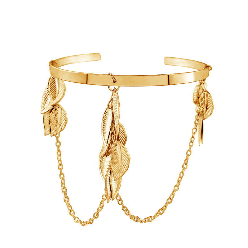 Wholesale  personality temperament leaf head hoop leaf bracelet tassel arm ring