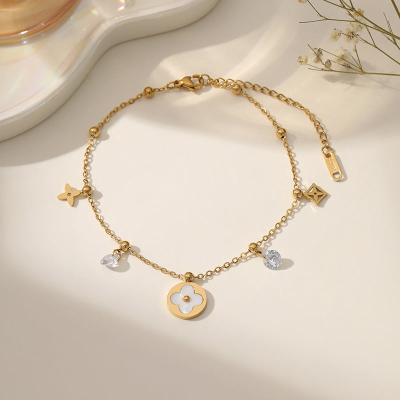 Wholesale Trendy Four-Leaf Flower Design Titanium Steel Zircon Bracelet Jewelry Accessory for Everyday Wear