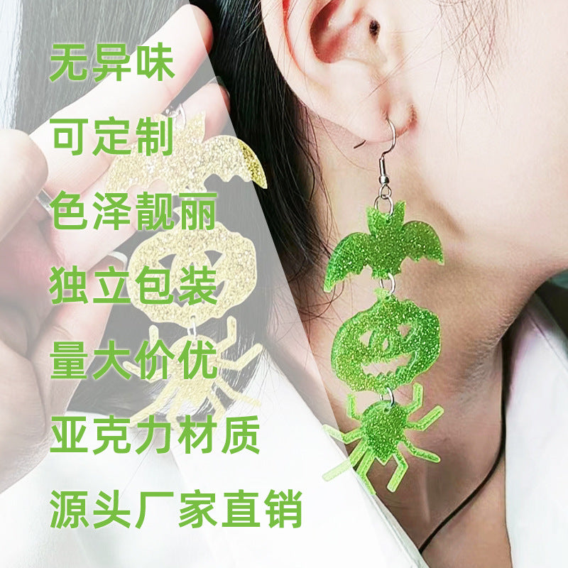 Wholesale Halloween Earrings Long Stitching Bat Pumpkin Spider Acrylic Earrings