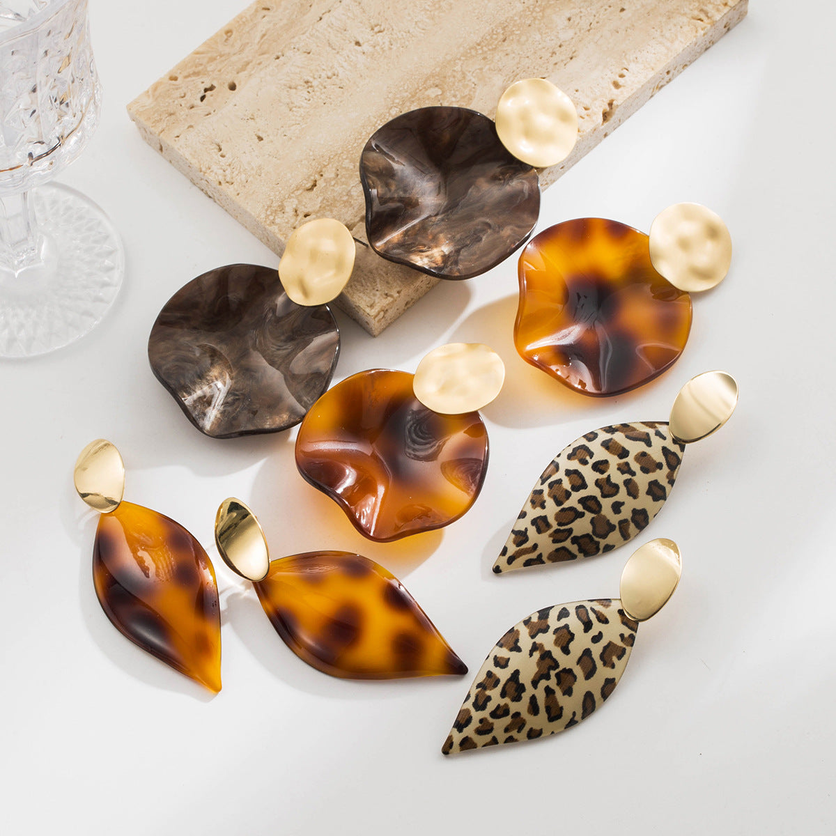 Wholesale Geometric Leopard Print Earrings Retro Niche Temperament Earrings