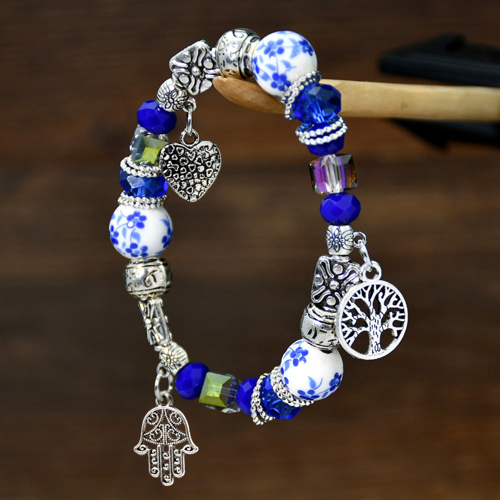 Wholesale Blue and White Porcelain Crystal Beaded Bracelet ACC-BT-Youf003