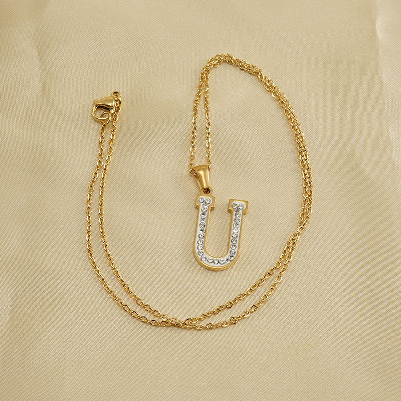 Wholesale  stainless steel diamond letter necklace