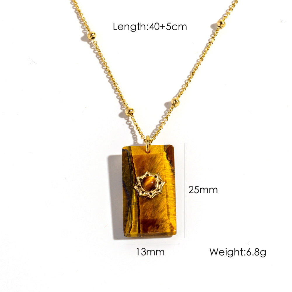 Wholesale  Stainless steel Natural Stone Square Brand Necklace